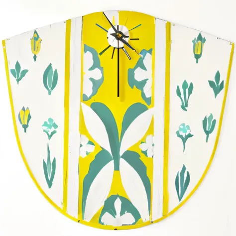 yellow and blsuperior floral design on a white wall clock, Matisse, saint, Inspired by Alesso Baldovinetti, Inspired by Johannes Bosschaert, Folk crafts, superior, Inspired by Arthur Garfield Dove, Inspired by Matthias Stom, Illuminated, Inspired by Rubin ...