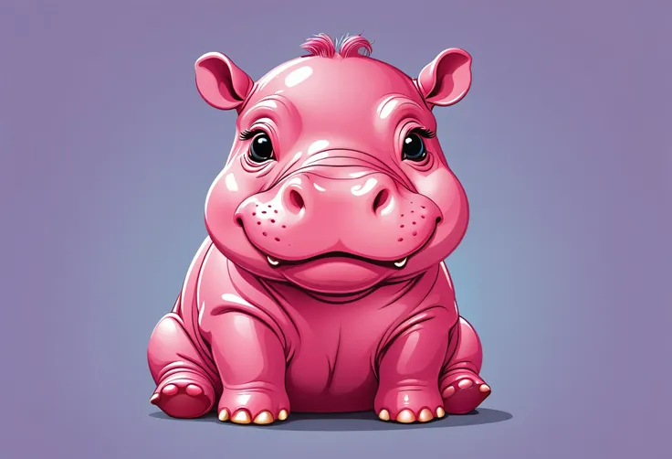 t-shirt design, illustration of cute baby pink hippo,(viewed from side:1.5),(happy atmosphere),(full body image:1.5), high quali...