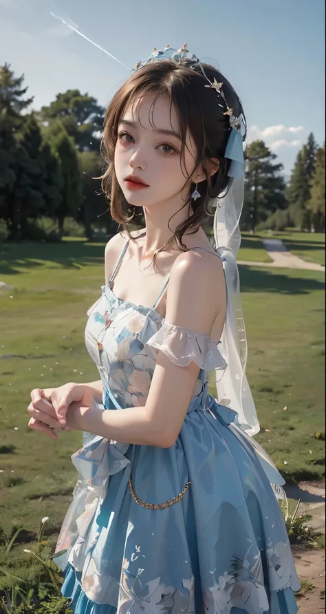 best quality, ultra high resolution, (realistic:1.4), masterpiece, mackerel, original, very detailed wallpaper,
grass, sky,
1 woman, alone, shy (It went well with you), teal robe,
Finger Frame,