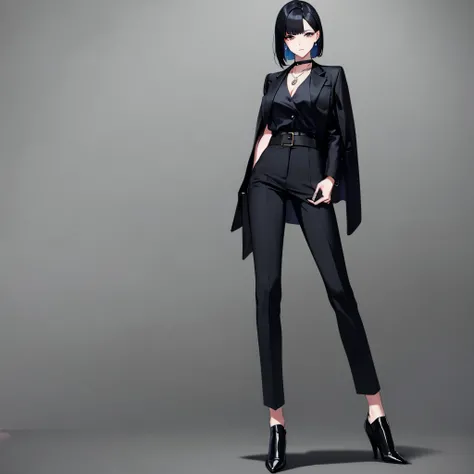 “A full-body portrait of a stylish virtual model named Aya. She has a sleek and modern short bob hairstyle, wearing a minimalistic and sophisticated monochrome outfit. Her fashion style is urban and refined, with a focus on simplicity and elegance. Aya’s o...