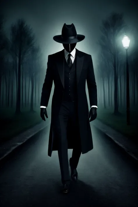 Paranormal creatures, in a black suit and hat, black in color, with no face.