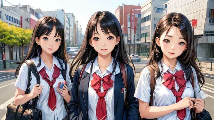 masterpiece:1.3), (8k, Realistic, RAW Photos: 1.4), Japanese, (6 women), Beautiful Face, Round face,A little small chin (Lively Faces), (Long Hair:1.3), Side Up、Beautiful hairstyle,、Realistic eyes, Beautiful Eyes、Thin eyebrows、Open your mouth slightly、Cute...