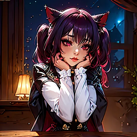 (junkotvv cat ears)very detailed, high quality, masterpiece, beautiful, kafka, red eyes, jacket, 1 girl, alone, mature woman, pu...