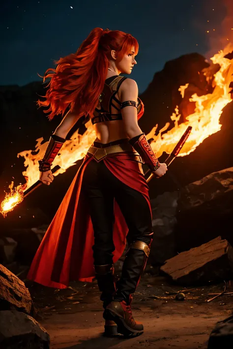 Character Concept: Aurora Blaze
Physical Description
 * Height: 59"
 * Weight: 145 lbs
 * Build: Athletic, toned physique with defined muscles.
 * Hair: Fiery red hair that cascades down her back.
 * Skin Tone: Fair complexion with a rosy tint.
 * Attire: ...