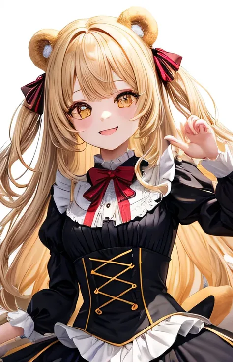 girl、No background、No background、Background by、Yellow hair、Brown hair，One side dyed、Two knots、Double tail、Theme Bangs、Bangs、Aligned bangs、Chalem、Drooping eyebrows、Zhuo Anbi、Marovi、Round eyebrows、Yellow eyes、Yellow eyes、Bear ears、Bear ears、piece、Lolita Fash...