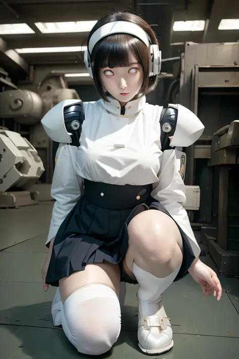 masterpiece, best quality, extremely detailed, japanese android girl,plump ,control panels,squat,mechanical hand,robot arms and ...