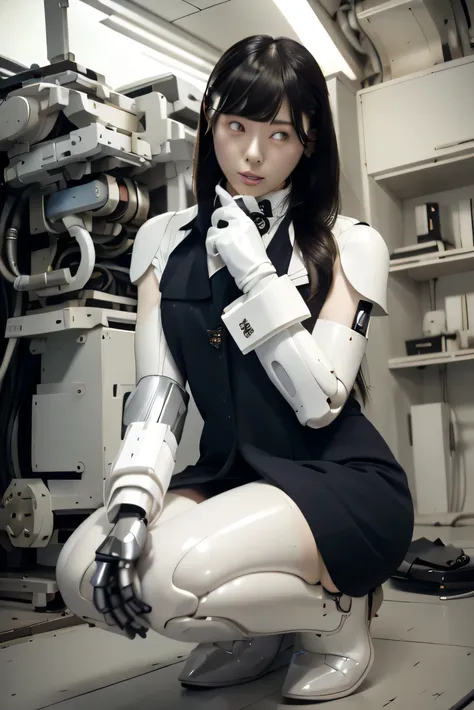 masterpiece, best quality, extremely detailed, japaese cyborg girl,plump , white boots,control panels,android,droid,mechanical h...