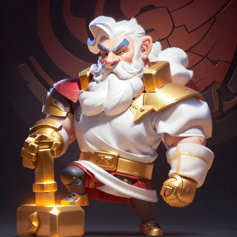 a close up of a cartoon character with a sword and a gold helmet, clash royal style characters, 3 d render official art, fierce bearded dwarf, dwarf with white hair, official art, official character art, dwarf, full art, inspired by Johannes Helgeson, offi...