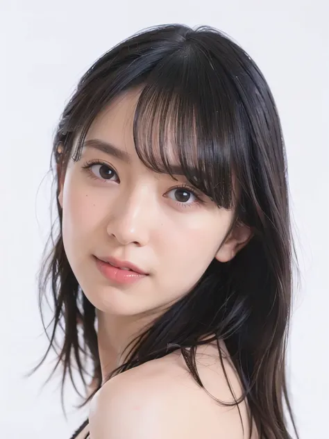 1girl, 25years old woman, cute face, Small breasts, medium breasts, large breasts, beautiful face, (perfectly detailed face), ((looking at viewer)), Simple Background, ((white background)), ((white wallpaper)), White skin, (bright lighting:1.2), perfect li...
