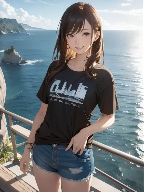 High resolution, 8k, Highest quality, detailed, Semi-realistic anime, Anime 3D Style, Smooth anime CG, One Girl, A 20-year-old Japanese woman, slim, Modeled, Shiny brown hair, detailedな顔, Beautiful and detailed, Glowing Skin, Hard Focus、Film Grain, Soft li...
