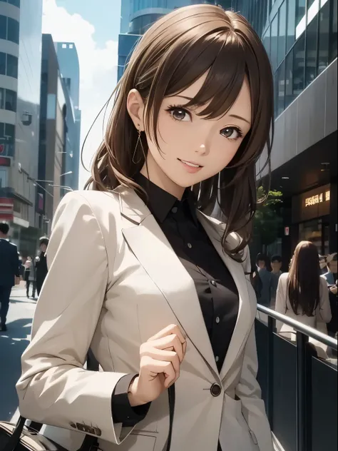 High resolution, 8k, Highest quality, detailed, Semi-realistic anime, Anime 3D Style, Smooth anime CG, One Girl, A 20-year-old Japanese woman, slim, Modeled, Shiny brown hair, detailedな顔, Beautiful and detailed, Glowing Skin, Hard Focus、Film Grain, Soft li...