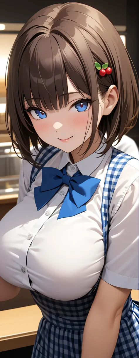 Beauty: 1.3),One person,masterpiece, Highest quality, Ultra-high resolution,Rich contrast,super high quality,8k,Highly detailed CG unit wallpaper,texture,Unbelievably absurd,Ultra-high resolution,RAW Photos,Depth of Field 1.2,crew, blue bow, blue bowtie, w...