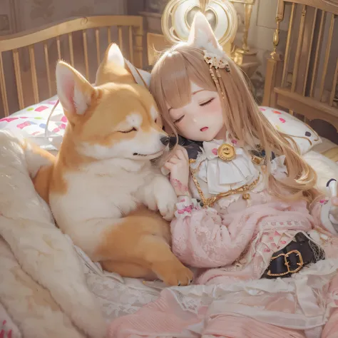 Shiba Inu、Sleeping in bed(((girls)))