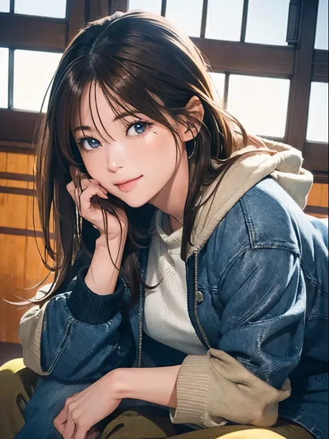 High resolution, 8k, Highest quality, detailed, Semi-realistic anime, Anime 3D Style, Smooth anime CG, One Girl, A 20-year-old Japanese woman, slim, Modeled, Shiny brown hair, detailedな顔, Beautiful and detailed, Glowing Skin, Hard Focus、Film Grain, Soft li...