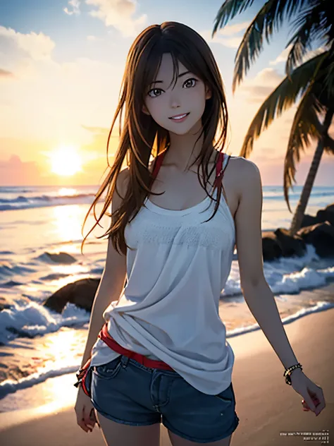 High resolution, 8k, Highest quality, detailed, Semi-realistic anime, Anime 3D Style, Smooth anime CG, One Girl, A 20-year-old Japanese woman, slim, Modeled, Shiny brown hair, detailedな顔, Beautiful and detailed, Glowing Skin, Hard Focus、Film Grain, Soft li...