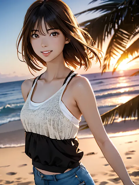 High resolution, 8k, Highest quality, detailed, Semi-realistic anime, Anime 3D Style, Smooth anime CG, One Girl, A 20-year-old Japanese woman, slim, Modeled, Shiny brown hair, detailedな顔, Beautiful and detailed, Glowing Skin, Hard Focus、Film Grain, Soft li...