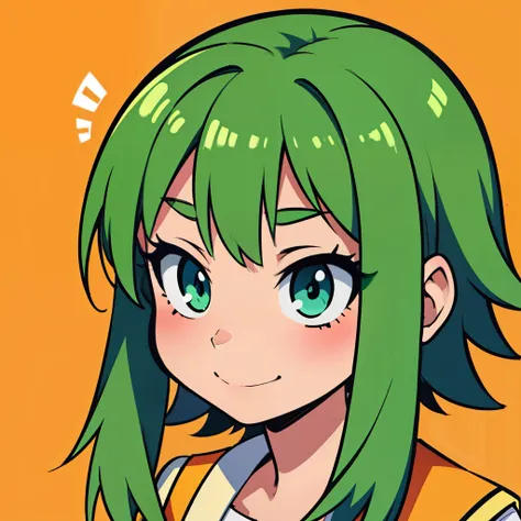 アニメ, cartoon rendering, illustration,2d, 2d digital art,fine contour lines,high school girl, green hair,gumi megpoid,happy