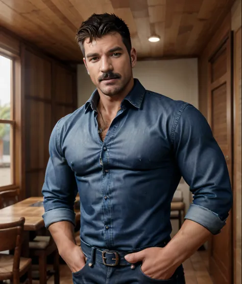 1 men, cowboys, brawny,  face, realisitic, photoshot, real photoshot, complete body, jeans,