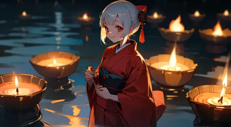 candle,night,smile,kimono,japanese,girl