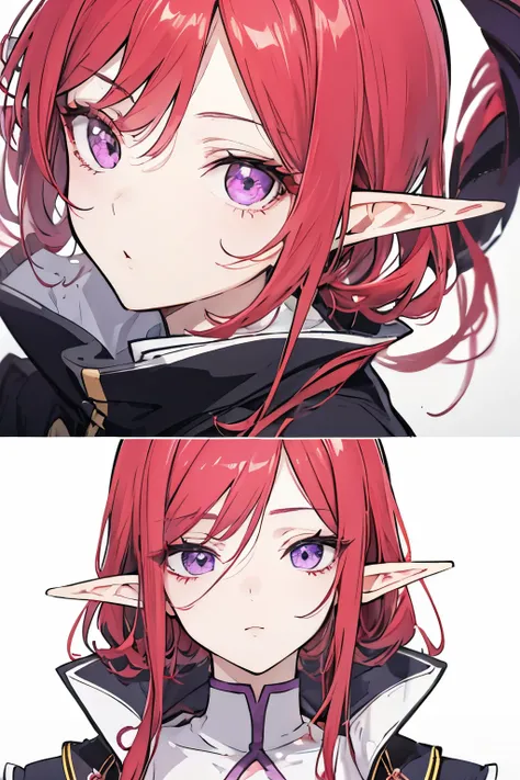 elf an anime girl with red hair and purple eyes, stylized anime, Very detailed anime, detailed anime soft face, very detailed character, 8k