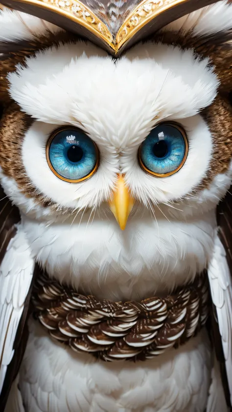 ((Highest quality)), ((masterpiece)), (detailed),front,White owl, bright, gorgeous, Big perfect eyes, Sparkling , Cute and adorable,