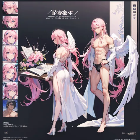 (Masterpiece, best quality), detailed, 1 man, ((character concept art)), ((character design sheet, same character, front, side, back)), full body, body complete, 1 Male angel, 1 Man angel, Detailed face, character design sheet，full bodyesbian, Highly detai...