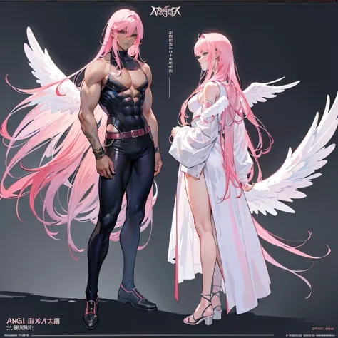 (Masterpiece, best quality), detailed, 1 man, ((character concept art)), ((character design sheet, same character, front, side, back)), full body, body complete, 1 Male angel, 1 Man angel, Detailed face, character design sheet，full bodyesbian, Highly detai...