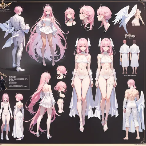 (Masterpiece, best quality), detailed, 1 man, ((character concept art)), ((character design sheet, same character, front, side, back)), full body, body complete, 1 Male angel, 1 Man angel, Detailed face, character design sheet，full bodyesbian, Highly detai...