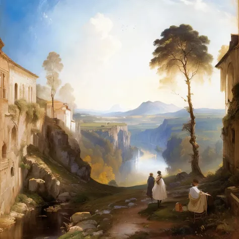 Rivers and People々A landscape painting depicting a group of, Romantic landscape painting, by John Doman Turner, by inilliam Turner of Oxford, jmw Turner, joseph mallord william Turner, j m w Turner, Turner whimsical, by J.Meters.in. Turner, by J. Meters. i...