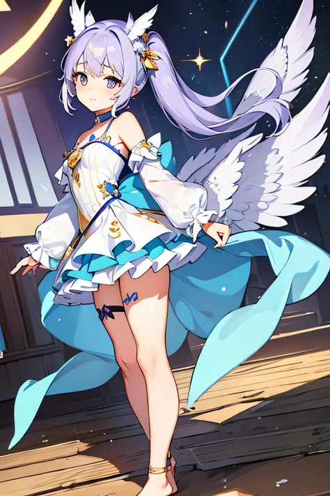 (masterpiece,best quality,ultra-detailed), an anime girl who is, calm angel. she has lavender long hair with straight bangs and ...