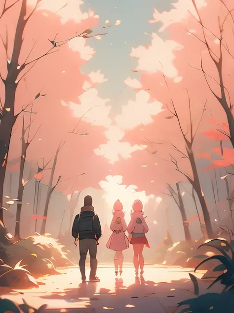 there are two deers that are standing in the woods, a detailed painting by Jin Nong, pixiv, sots art, fauns, brittney lee, laurie greasley and james jean, deers, in pink forest, in style of laurie greasley, jen bartel, pink forest, dreamy psychedelic anime...