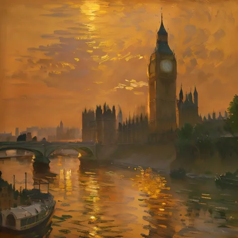 Castle and river are depicted、Sun setting painting, many. Great lighting, many painted, by claude many, Claude Monet, tonalism painting, the Houses of Parliament, charles many, Houses of Parliament, tonalism!, London, many painting, claude many), tonalism ...