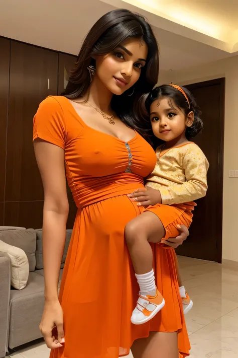 12 years cute beautiful face with hot indian super bowl girl only with his 5 years cute little beautiful baby pic with pregnant with stylish with orange and mixed colour modern trending hot sexy dress with hot full size  full romantic hot sexy moody pic