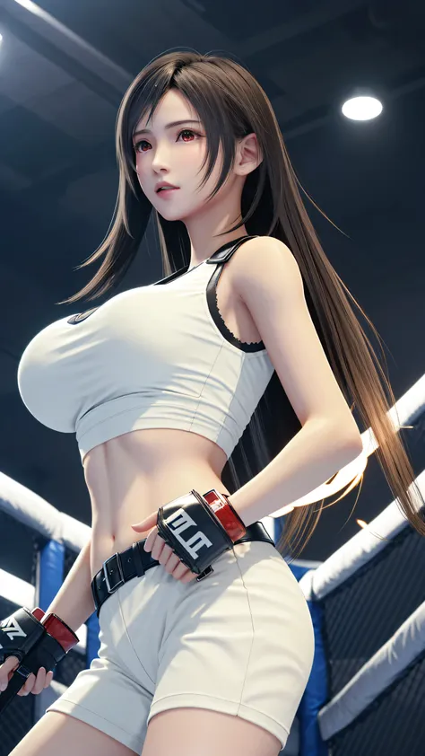 8k,masterpiece, Highest quality,big breast, (1 person:1.5), Tifa Lockhart, red_eye, Black Hair, Long Hair, Professional Lighting, (Glowing Skin: 1.2), shiny sweat, ((Highest quality)), Sharp focus: 1.2, Highly detailed face and skin texture, detailed eye, ...