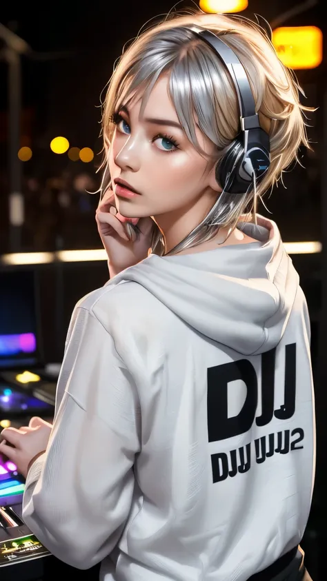 best quality, tabletop, Super high resolution, (realistic:1.4), (japanese idol),RAW photos, one girl, night,detailed skin,nightclub,disco,(blond hair:1.2), (Silver inner hair:1.3),shiny lips,2,Beautiful and beautiful eyes,eye shadow,Diamond Jewelry,earring...