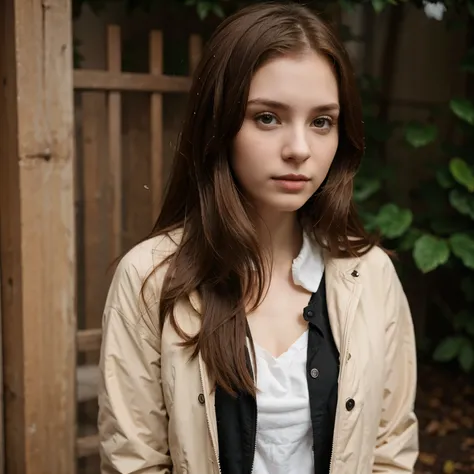 Girl Pale Skin With Brown Hair with Jacket