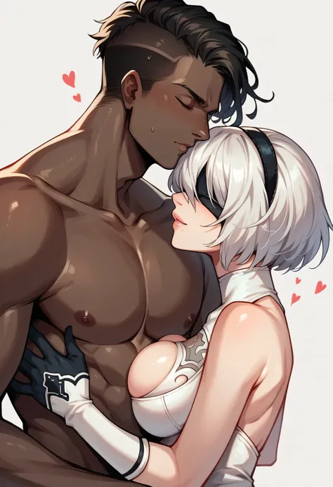 2B from Nier Automat,( top tank breast ), and African black man , love, cuddly