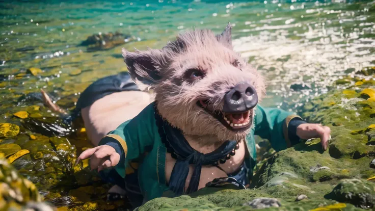 Bajie piglet puts on flippers,Dive into the sea,Enjoy the underwater world