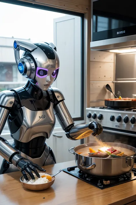 Create a image the robots cooking for human