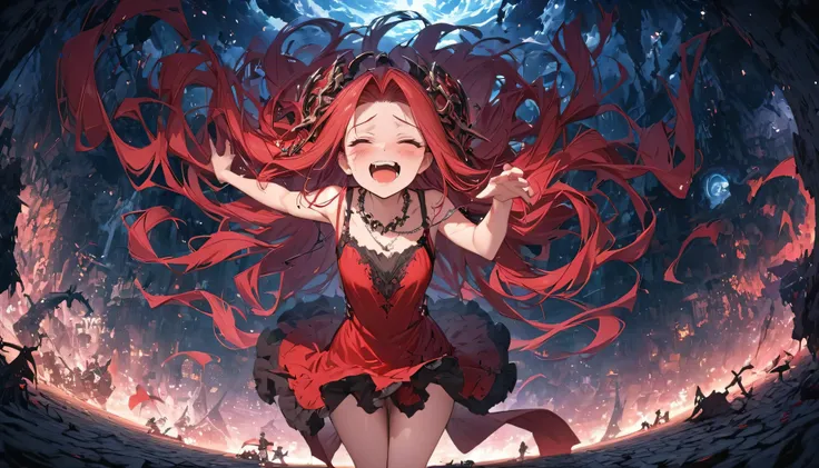 Highest quality, Learning, Detailed Hair, High resolution, (((itch))),1 person, necklace, hair ornaments, laughing, (Beautiful Face), Red clothes, Small breasts, View your viewers, Red Hair, Long Hair, Are standing, （Above the thigh），Medusa, Detailed colla...