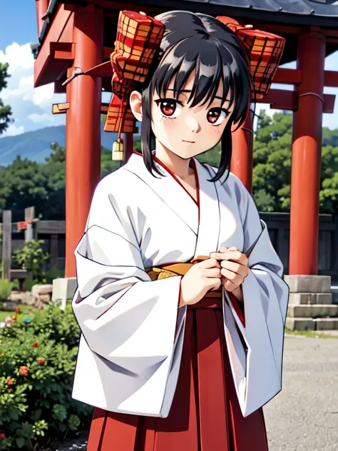 ((narusawa)), girl, alone, (Shrine maiden), (White kimono), (Red Hakama Skirt), (Long skirt)