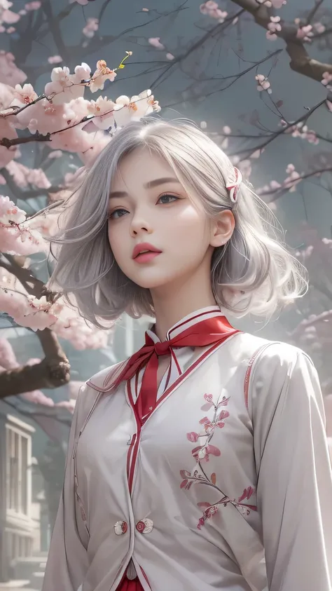 ((Girls standing on a row of cherry blossom trees)),top quality work，Real work，Ultra premium graphics，8K HD CG Works，high quality graphics，High-definition CG works，10x pixels，super fine details：1.1，Advanced technical details：1.1Photo-realistic，indoor light...