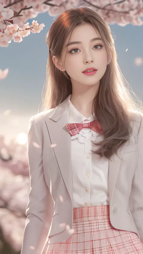 ((Girls standing on a row of cherry blossom trees)),top quality work，Real work，Ultra premium graphics，8K HD CG Works，high quality graphics，High-definition CG works，10x pixels，super fine details：1.1，Advanced technical details：1.1Photo-realistic，indoor light...