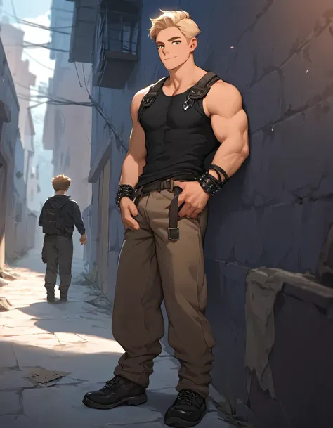 score_9, score_8_up, score_7_up, score_6_up, score_5_up, score_4_up, 2boy, gangster thug, 22years old, muscle 1.1, handsome face,detail face, eye contact, dark alley, side by side, full body, cool outfit, standing,push to wall, backshot,lowered pant,