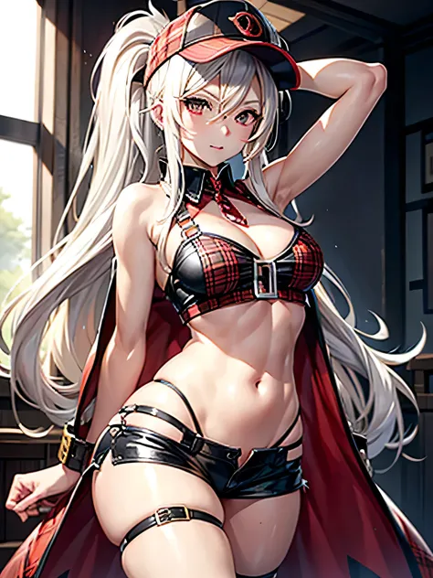 God Eater　Arisa　Platinum Blonde　long hair　Belly button exposed　red and black checked hat　　Beauty