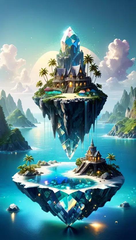 mysterious island, fantasy, concept art,
a sparkling island made of diamonds, opals and other minerals used to make gemstones,