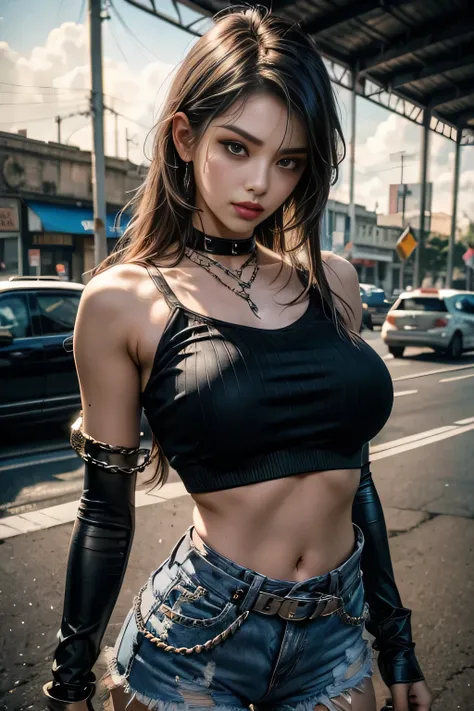sfw, Hyper realistic super detailed sexy young gothic girl , expressions faciales sexy, seductive facial expressions, dynamic pose [:(Face detail: 1.4): 0.4], 16K resolution, 4k resolution, (Ventre plat parfait), (image couleur), edgpshorts, a woman in a b...