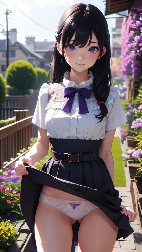 Ultra-realistic 8K CG,masterpiece,((Highly detailed background, Delicate pattern, Intricate details)),mini skirt、Her legs are open、、White pantiesーが見えています、beautiful 、White pants visible in Iaido pose、front、beautiful thighs、Highest quality,very detailed face...