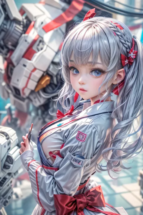 8k.Half Russian and half Japanese、Russian face、beautiful girl、PRİNCESS、、Small face、Young face、Big eyes、Skinny、Small breasts、（（（Silver Hair、Silver Hair）））、With bangs、（（（High resolution big beautiful light blue eyes, ）））、Shortcuts、Bobcut、（（Sailor suit））、（（（R...