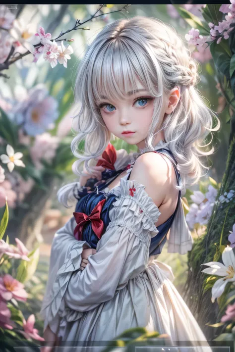 8k.Half Russian and half Japanese、Russian face、beautiful girl、princess、、Small face、Young face、Big eyes、Skinny、Small breasts、（（（Silver Hair、Silver Hair）））、With bangs、（（（High resolution big beautiful light blue eyes, ）））、Shortcuts、Bobcut、（（Sailor suit））、（（（R...